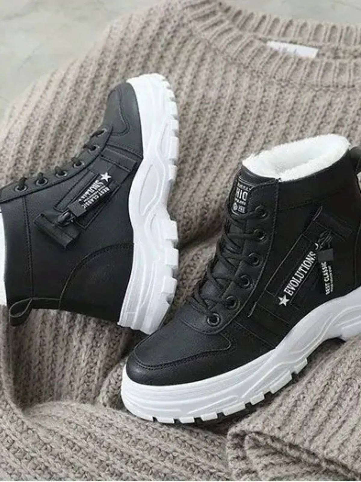 Decorative Zipper Round Toe Platform Boots - Image 3