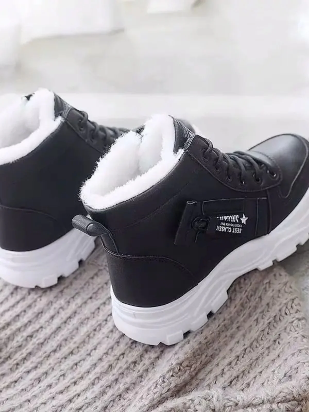 Decorative Zipper Round Toe Platform Boots - Image 4