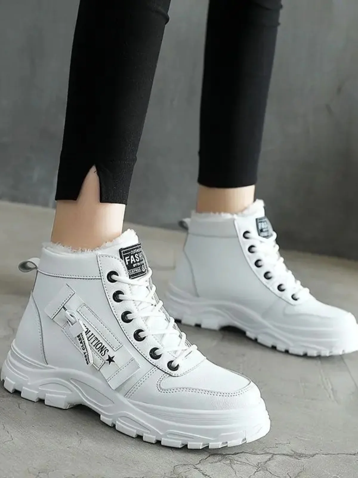 Decorative Zipper Round Toe Platform Boots - Image 5