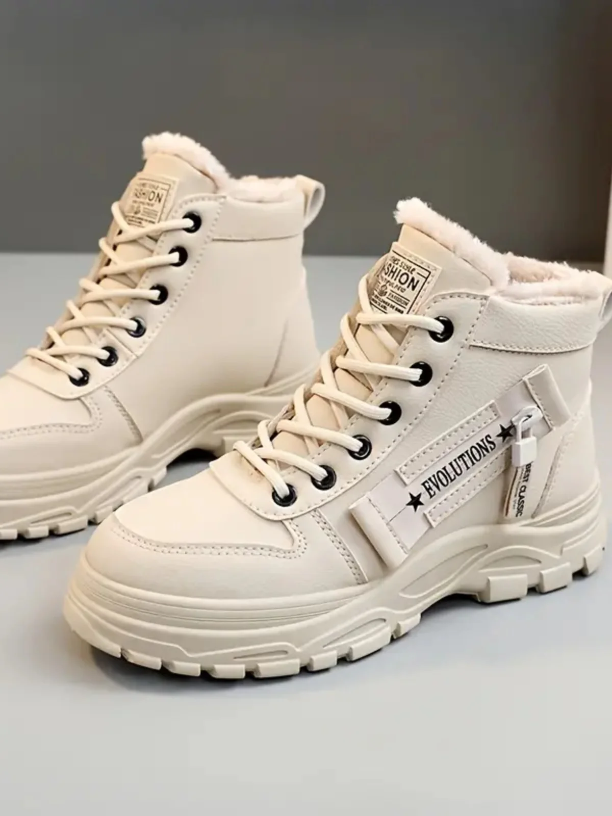 Decorative Zipper Round Toe Platform Boots - Image 8