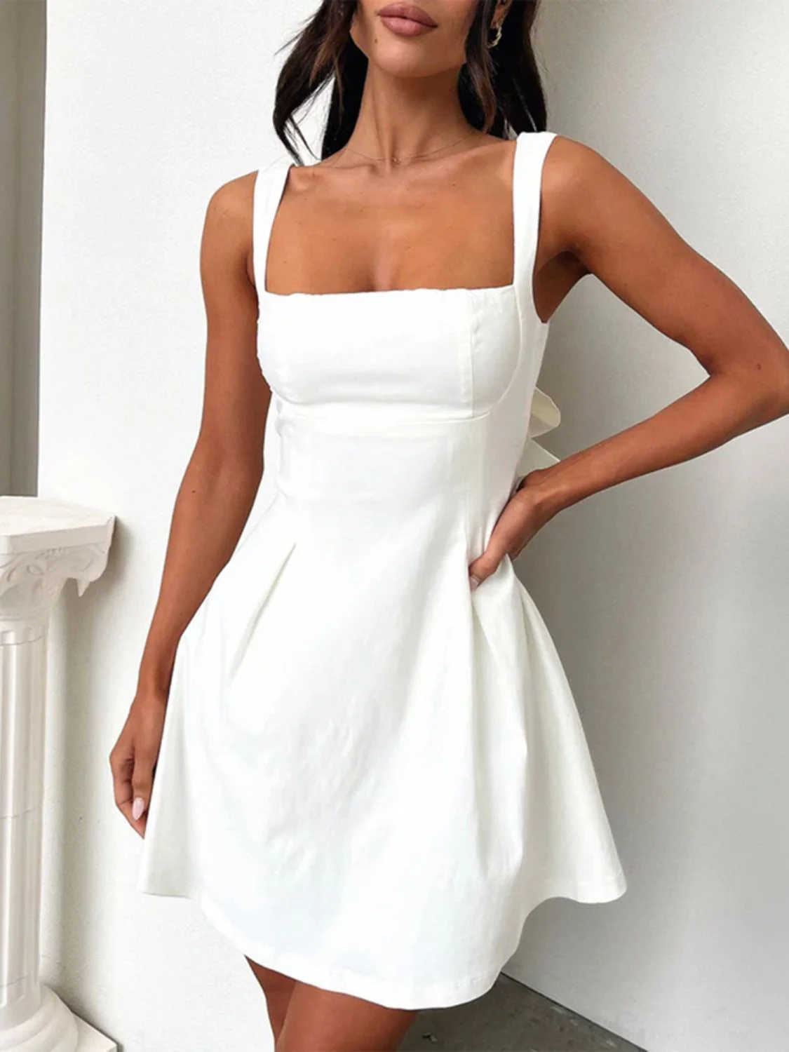 Devine Bow Back Square Neck Mini Dress - Image 14