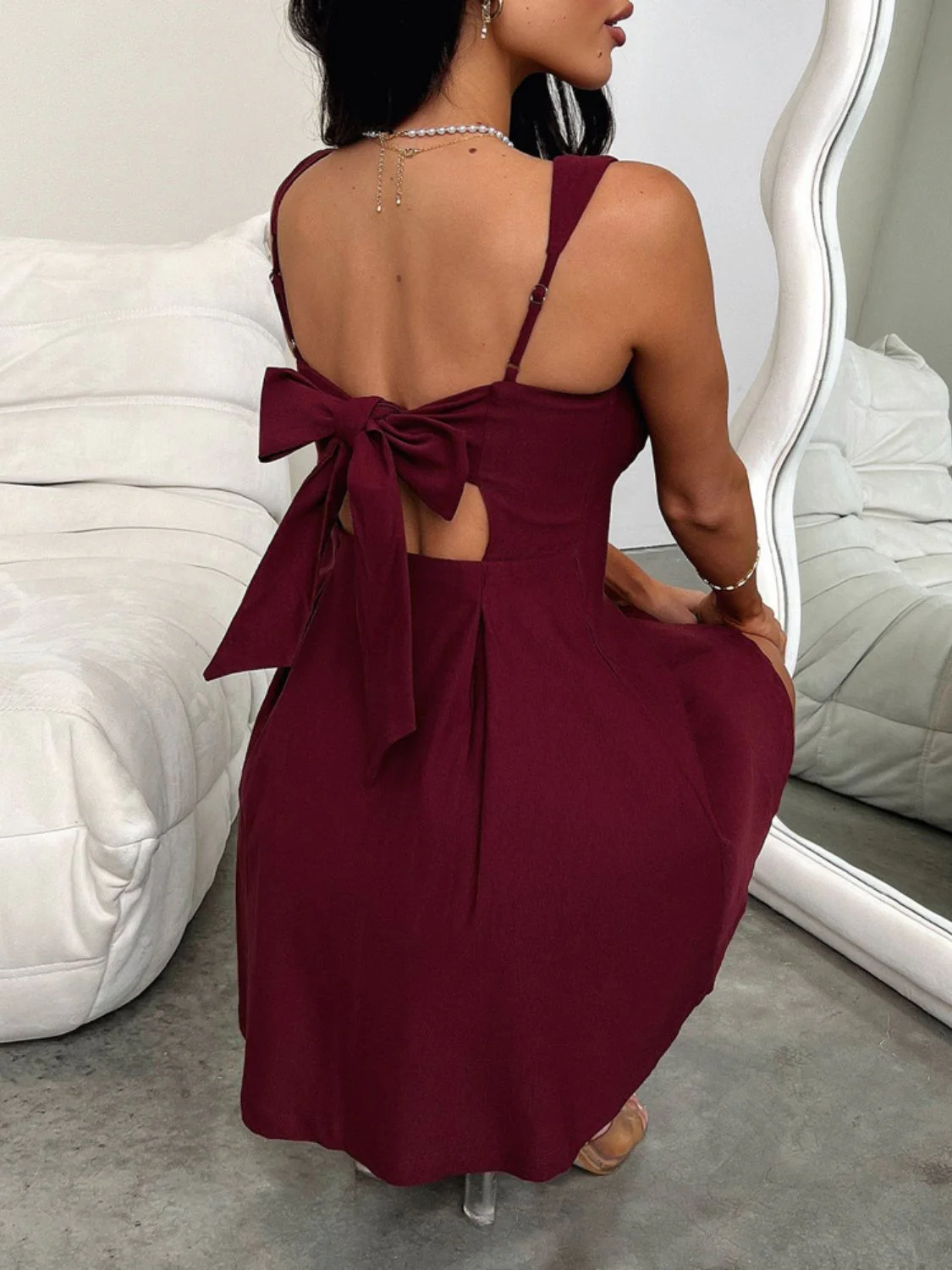 Devine Bow Back Square Neck Mini Dress - Image 6