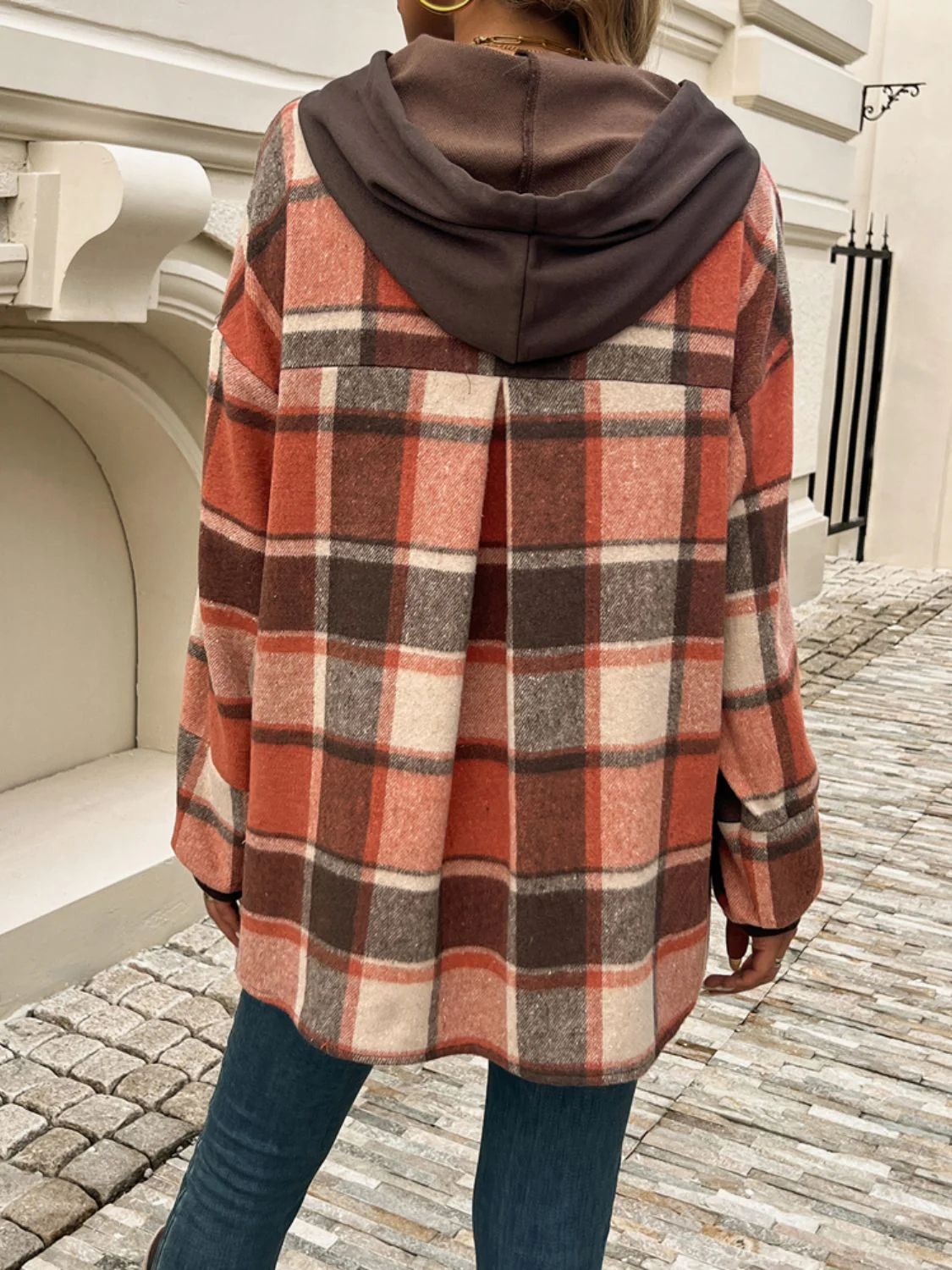 Devine Drawstring Plaid Long Sleeve Hoodie - Image 11