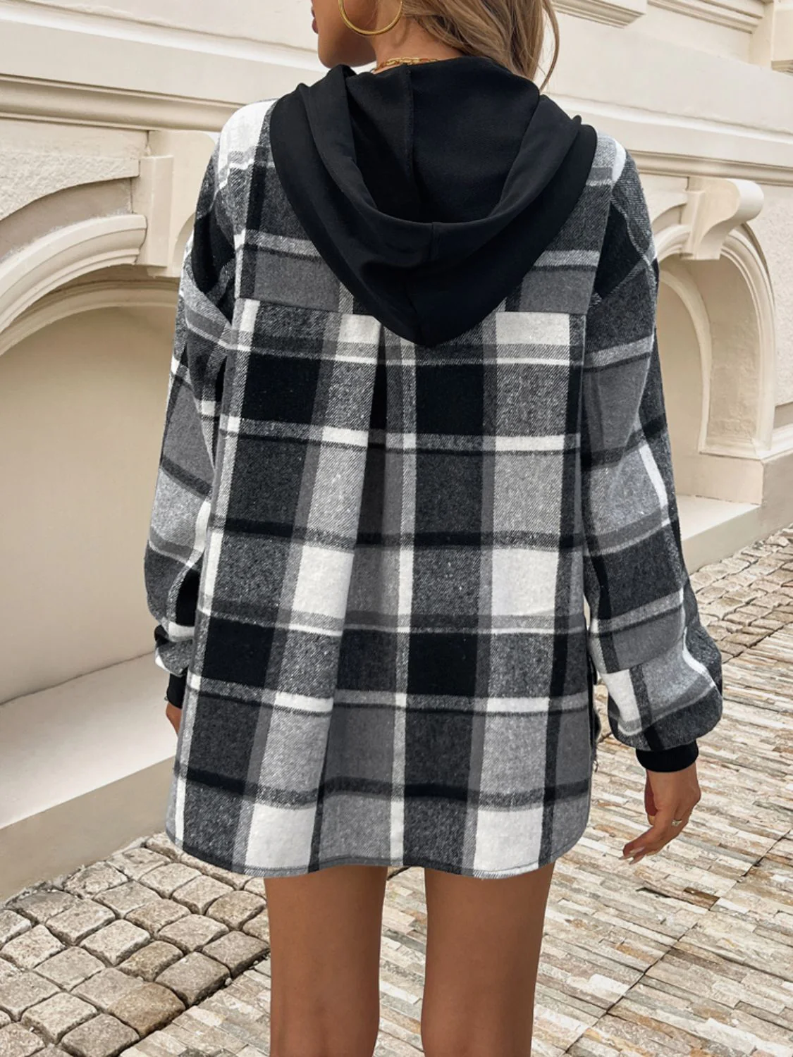 Devine Drawstring Plaid Long Sleeve Hoodie - Image 16