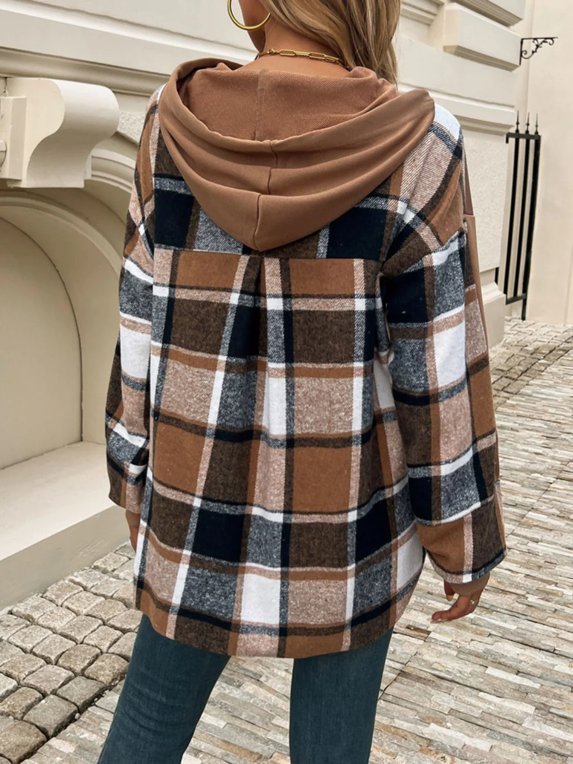 Devine Drawstring Plaid Long Sleeve Hoodie - Image 2