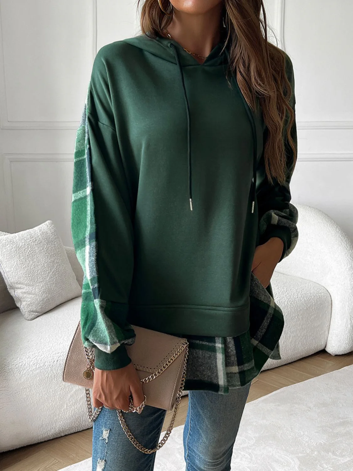 Devine Drawstring Plaid Long Sleeve Hoodie - Image 21