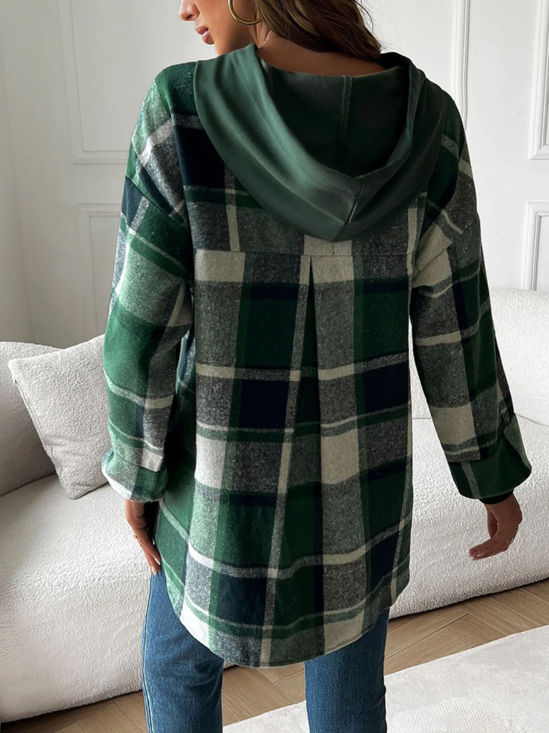 Devine Drawstring Plaid Long Sleeve Hoodie - Image 22