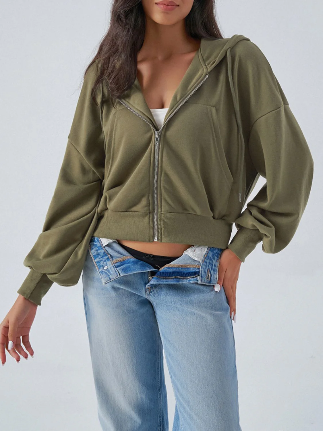 Devine Drawstring Zip Up Long Sleeve Hoodie - Image 4