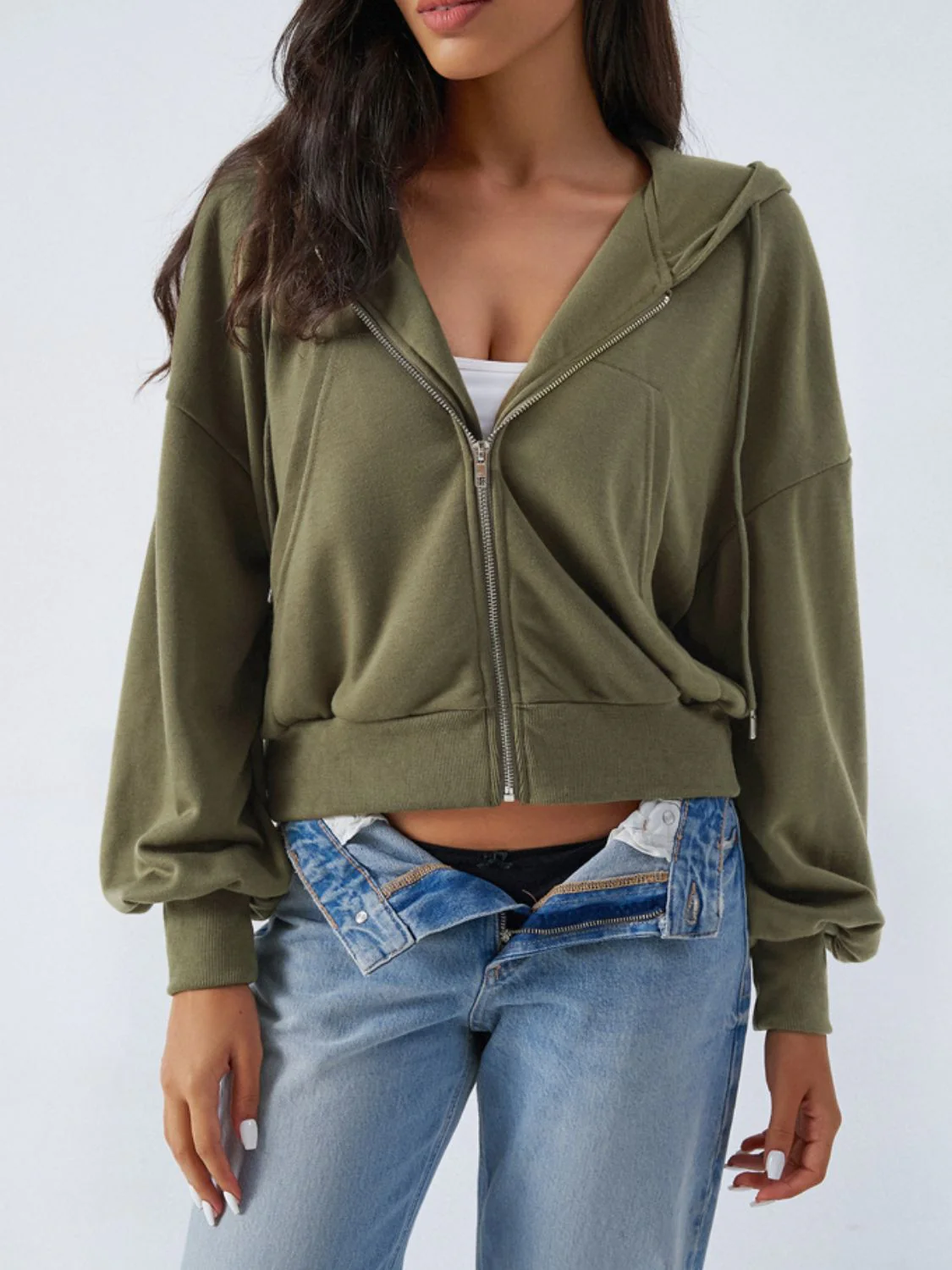 Devine Drawstring Zip Up Long Sleeve Hoodie - Image 5