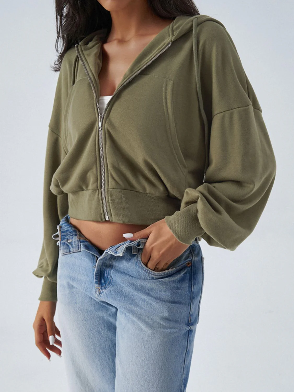 Devine Drawstring Zip Up Long Sleeve Hoodie - Image 6