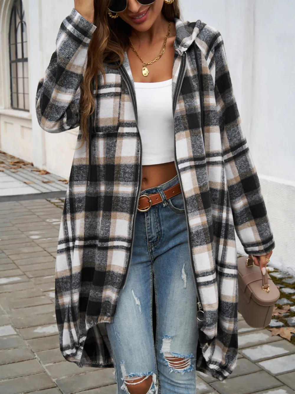Devine Plaid Zip Up Hooded Coat - Image 19