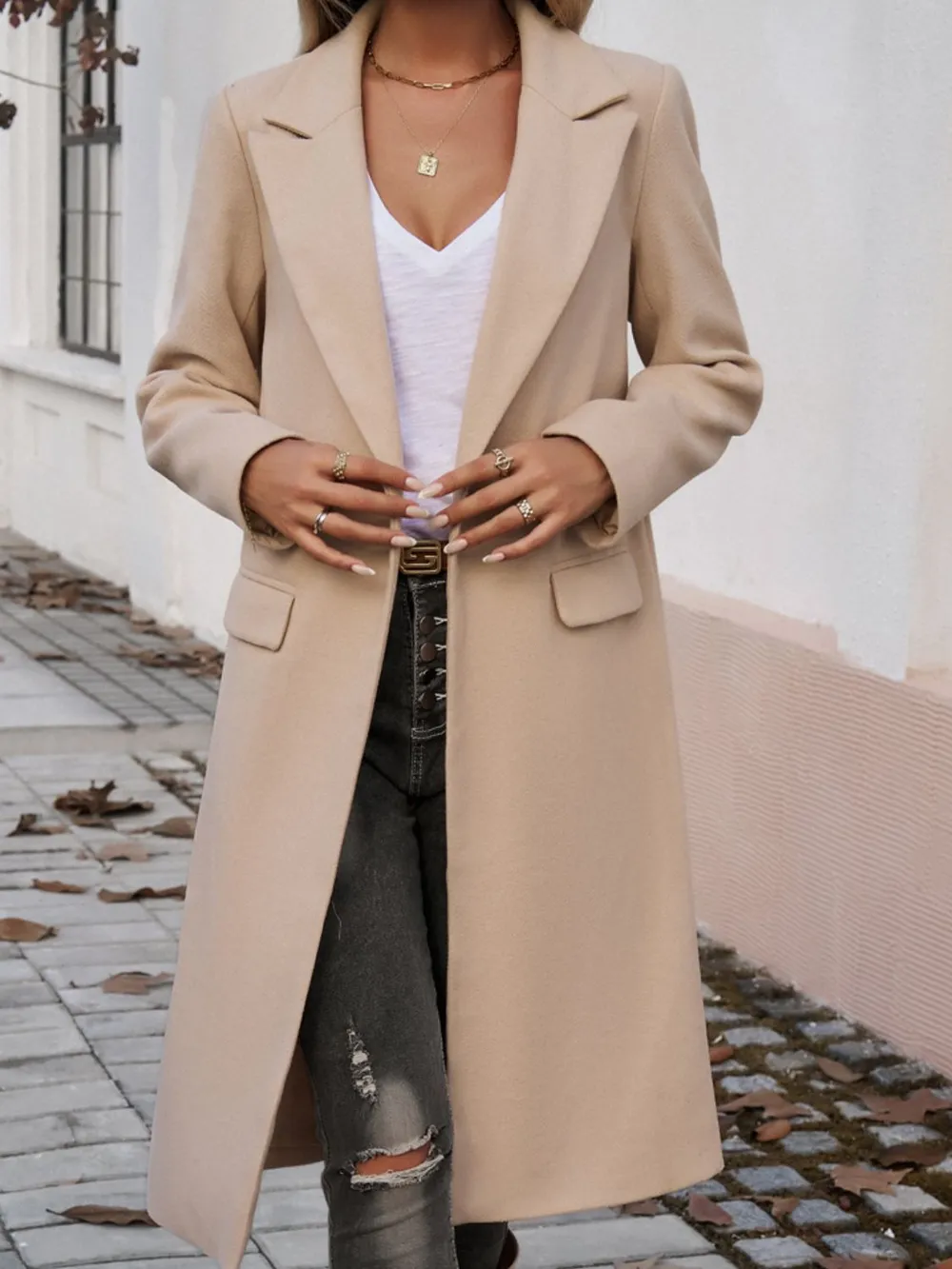 Devine Pocketed Collared Neck Long Sleeve Coat - Image 10
