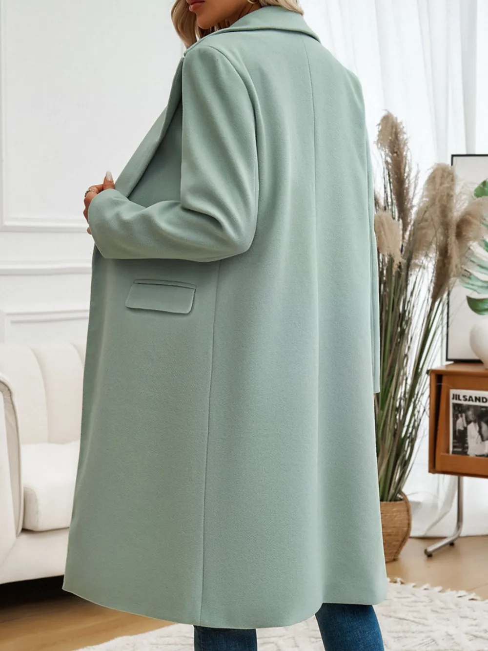 Devine Pocketed Collared Neck Long Sleeve Coat - Image 2
