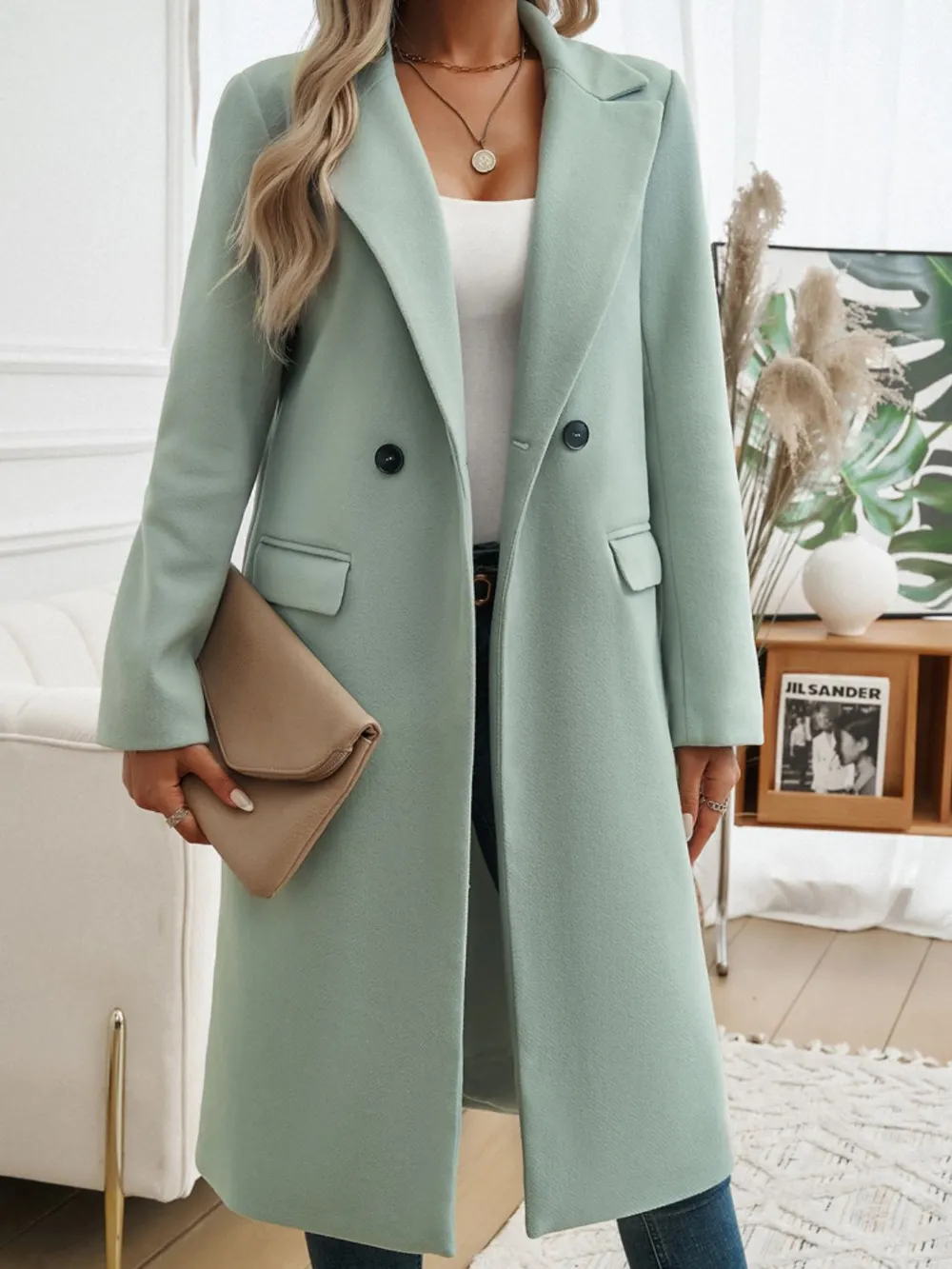Devine Pocketed Collared Neck Long Sleeve Coat - Image 3