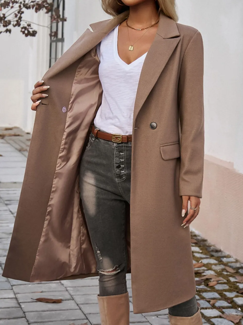 Devine Pocketed Collared Neck Long Sleeve Coat - Image 9