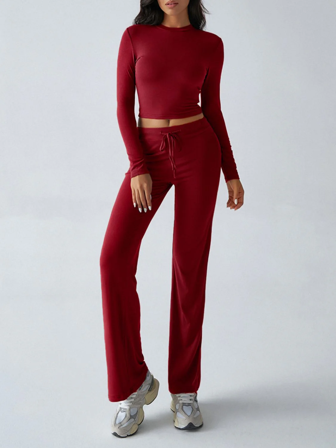 Devine Round Neck Long Sleeve Top and Drawstring Pants Set - Image 26