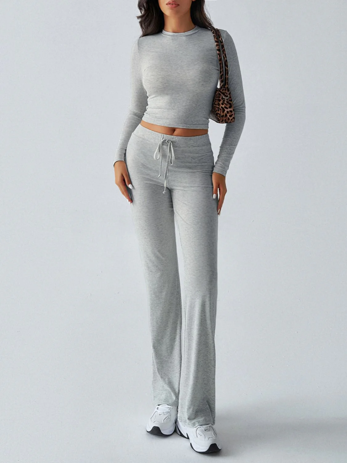 Devine Round Neck Long Sleeve Top and Drawstring Pants Set - Image 3
