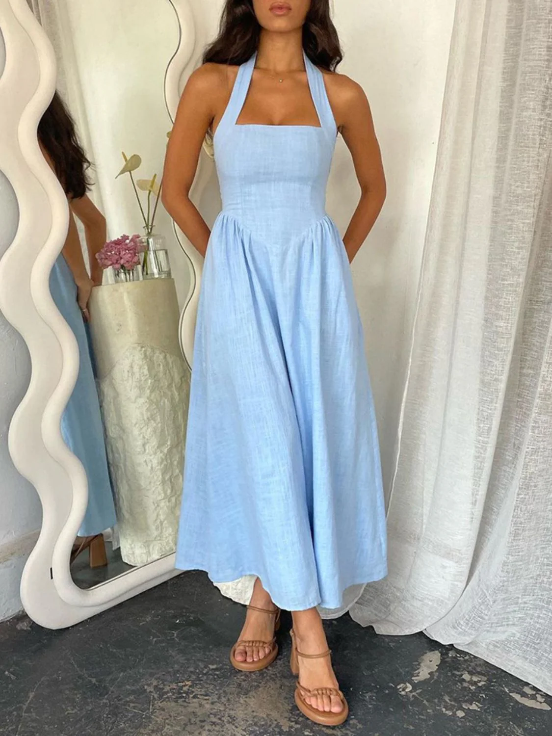 Devine Ruched Halter Neck Midi Dress - Image 10