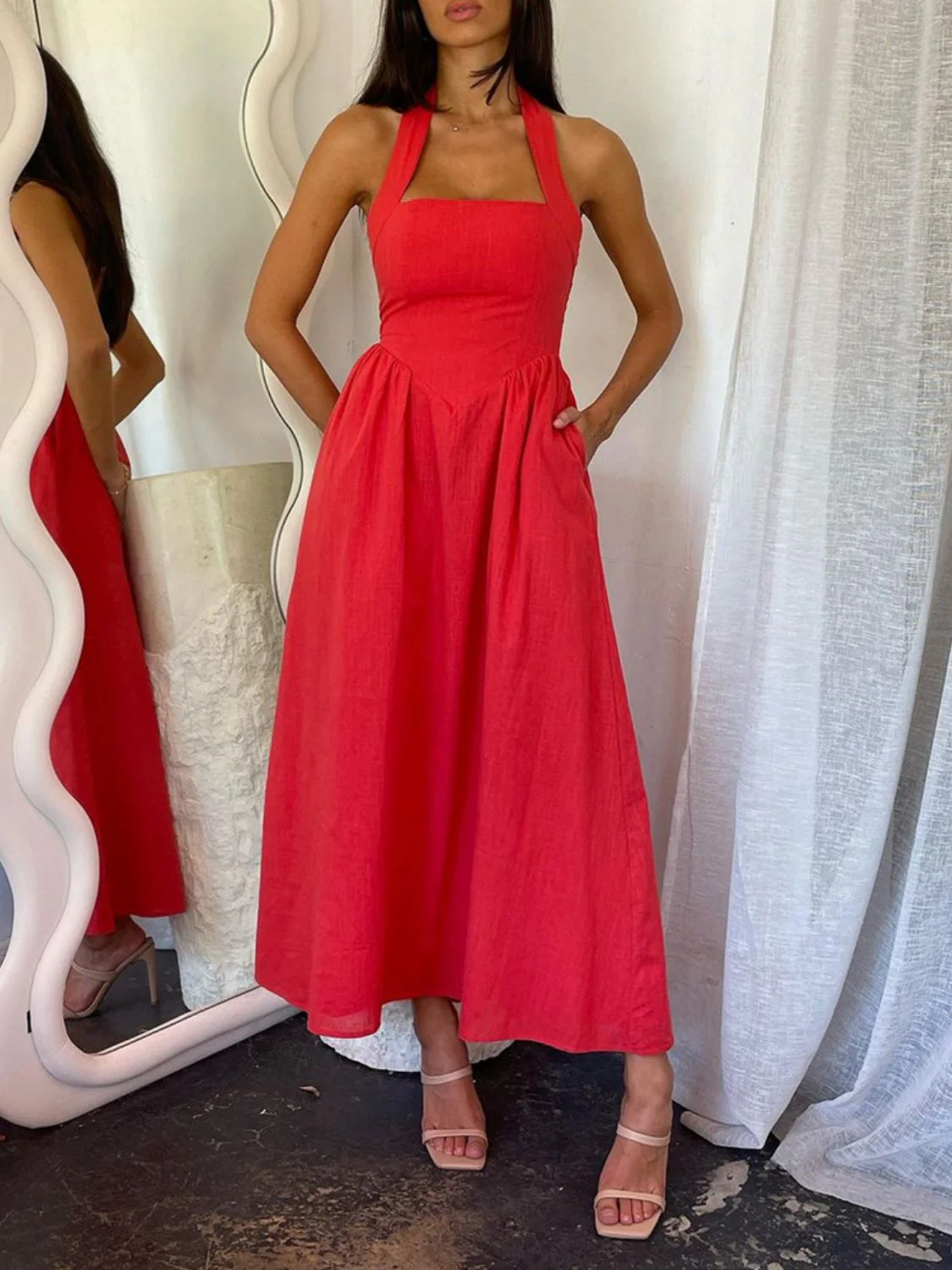 Devine Ruched Halter Neck Midi Dress - Image 13