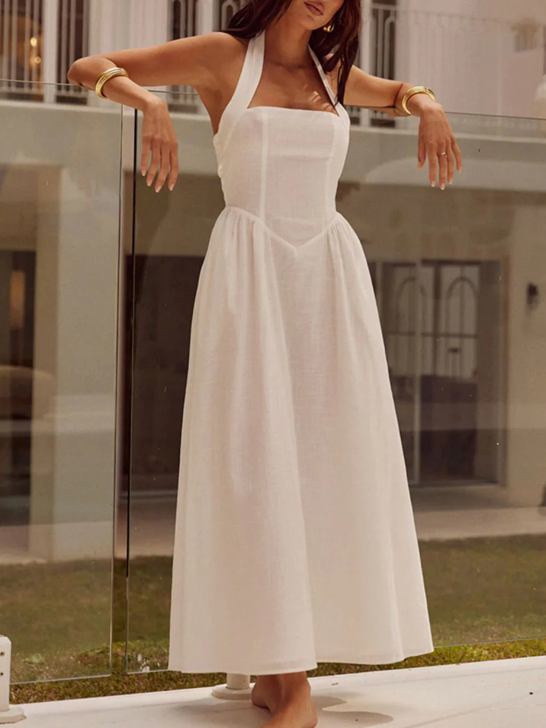 Devine Ruched Halter Neck Midi Dress - Image 7