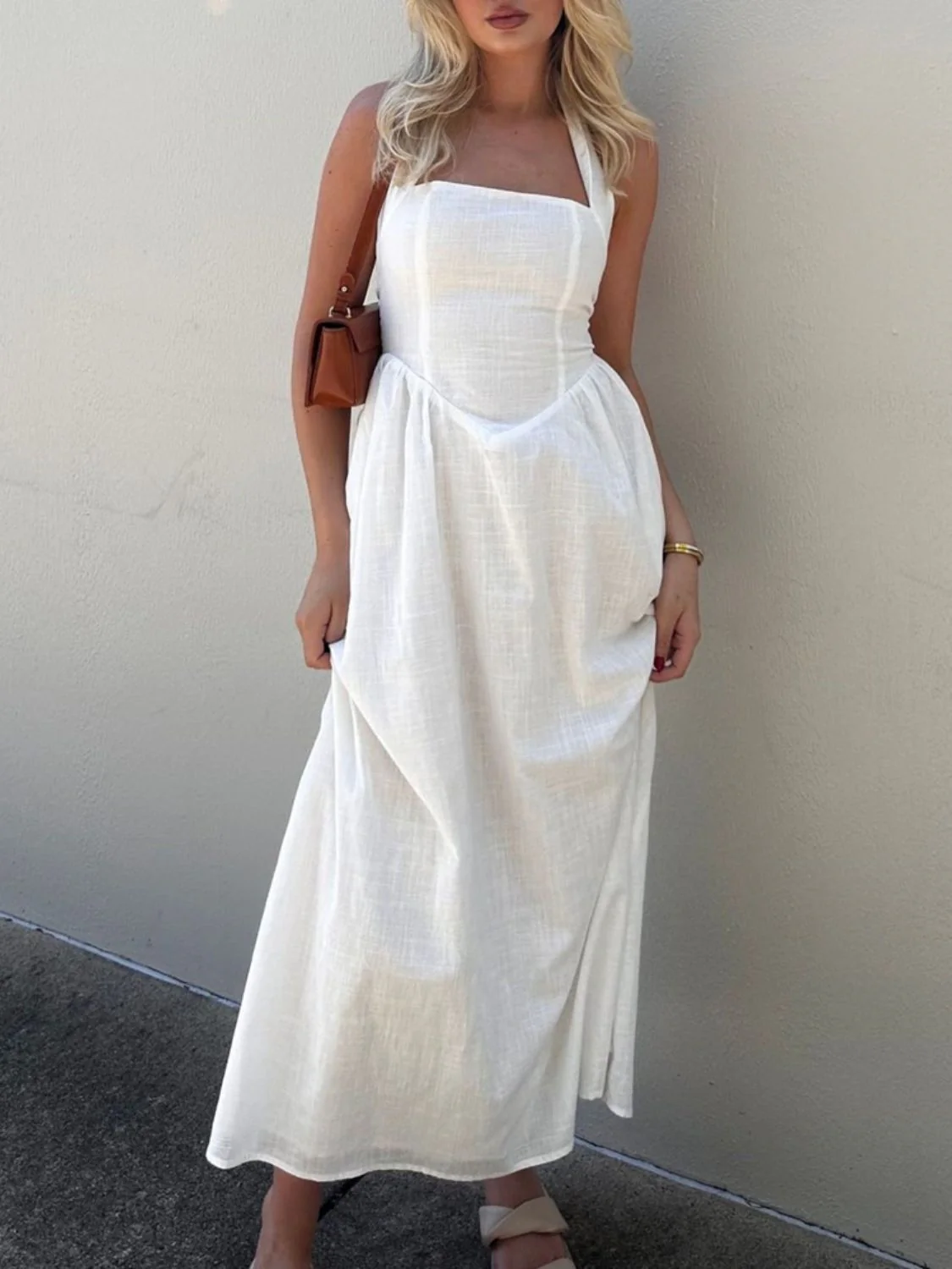 Devine Ruched Halter Neck Midi Dress - Image 8