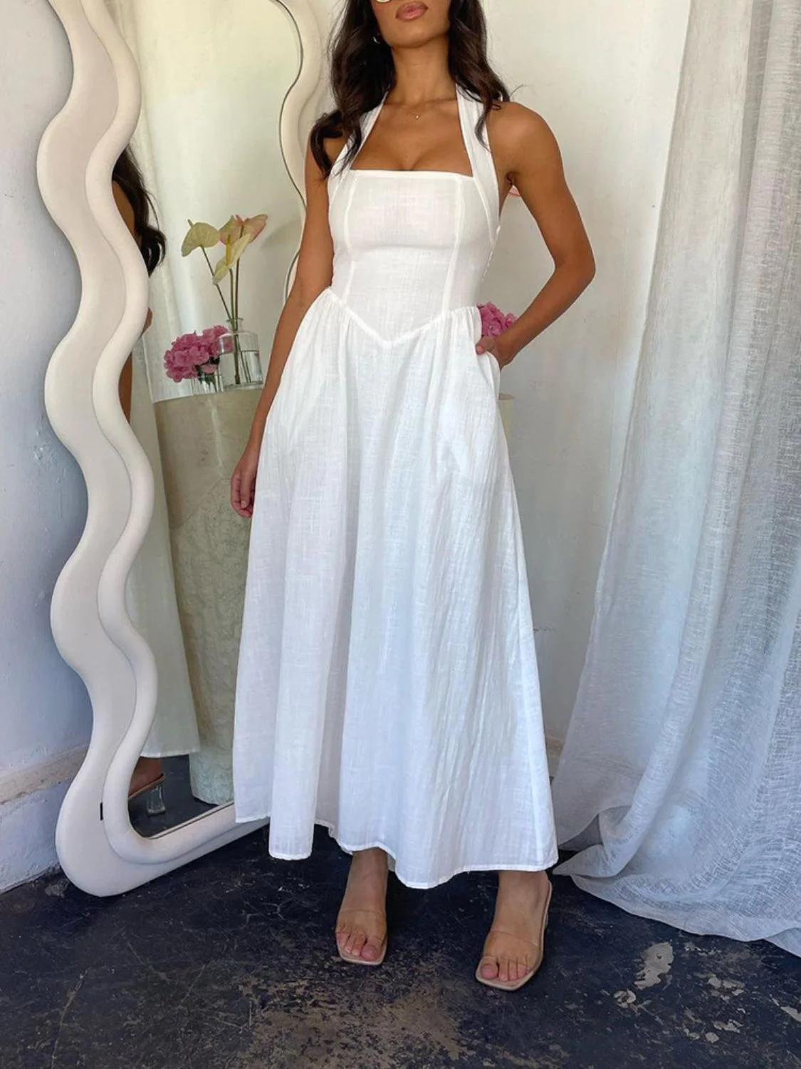 Devine Ruched Halter Neck Midi Dress - Image 9