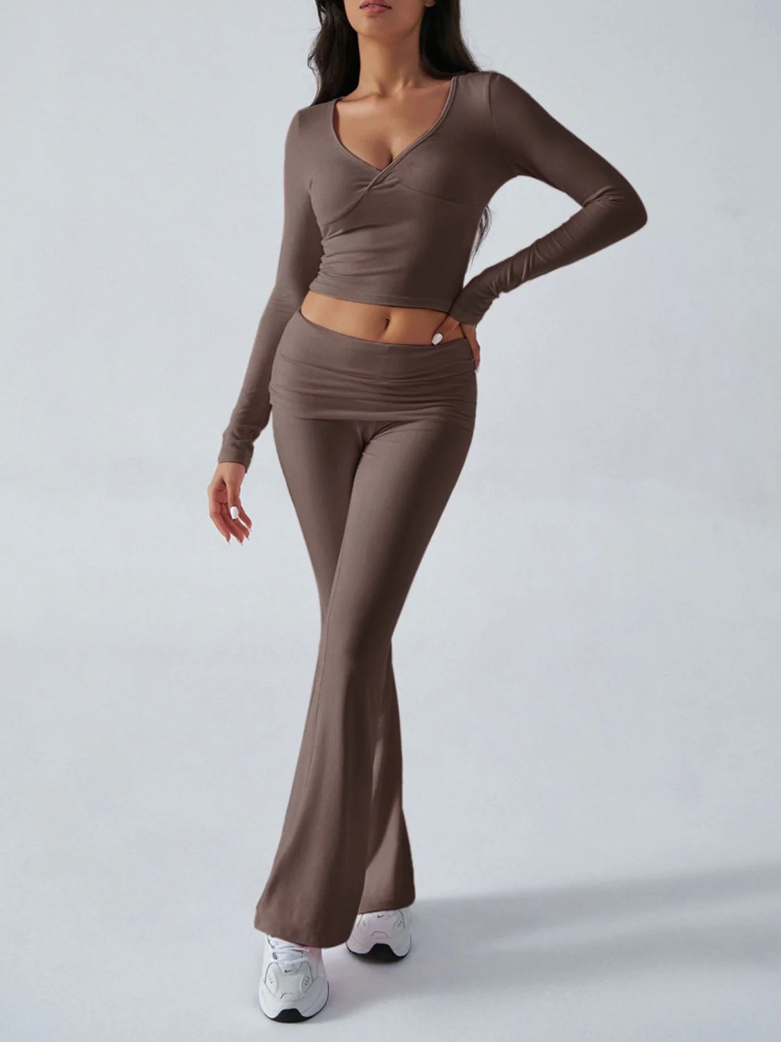 Devine Ruched Long Sleeve Top and Pants Set - Image 10