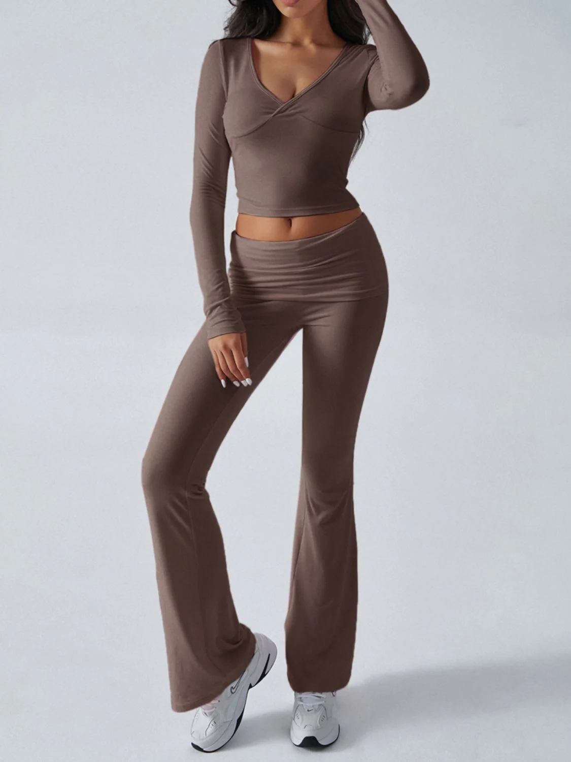 Devine Ruched Long Sleeve Top and Pants Set - Image 11