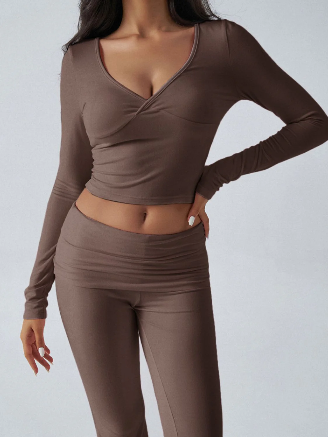 Devine Ruched Long Sleeve Top and Pants Set - Image 12