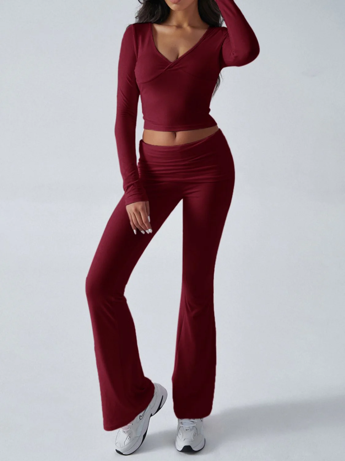 Devine Ruched Long Sleeve Top and Pants Set - Image 18