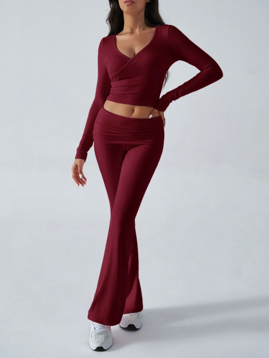 Devine Ruched Long Sleeve Top and Pants Set - Image 19
