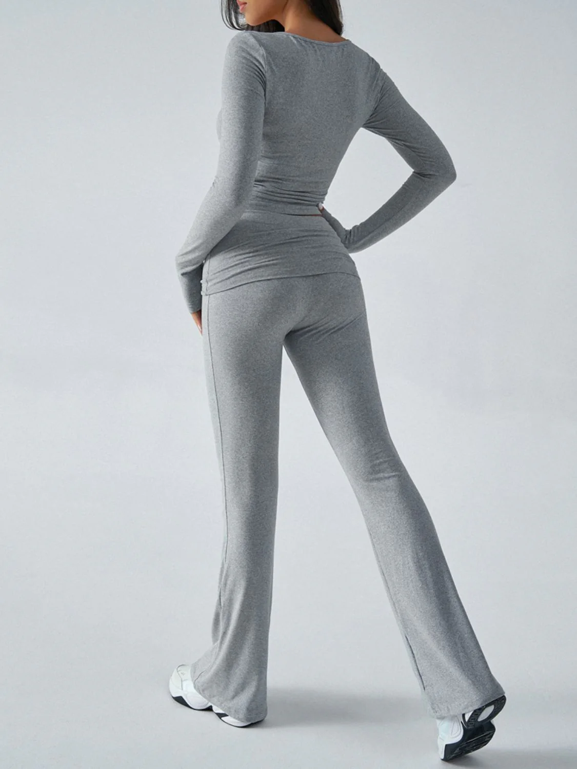 Devine Ruched Long Sleeve Top and Pants Set - Image 2