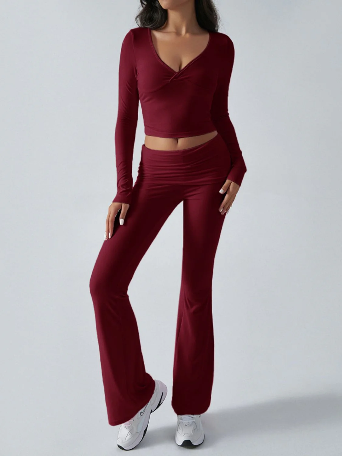 Devine Ruched Long Sleeve Top and Pants Set - Image 20