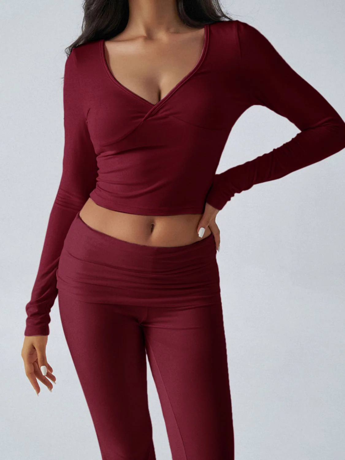 Devine Ruched Long Sleeve Top and Pants Set - Image 21