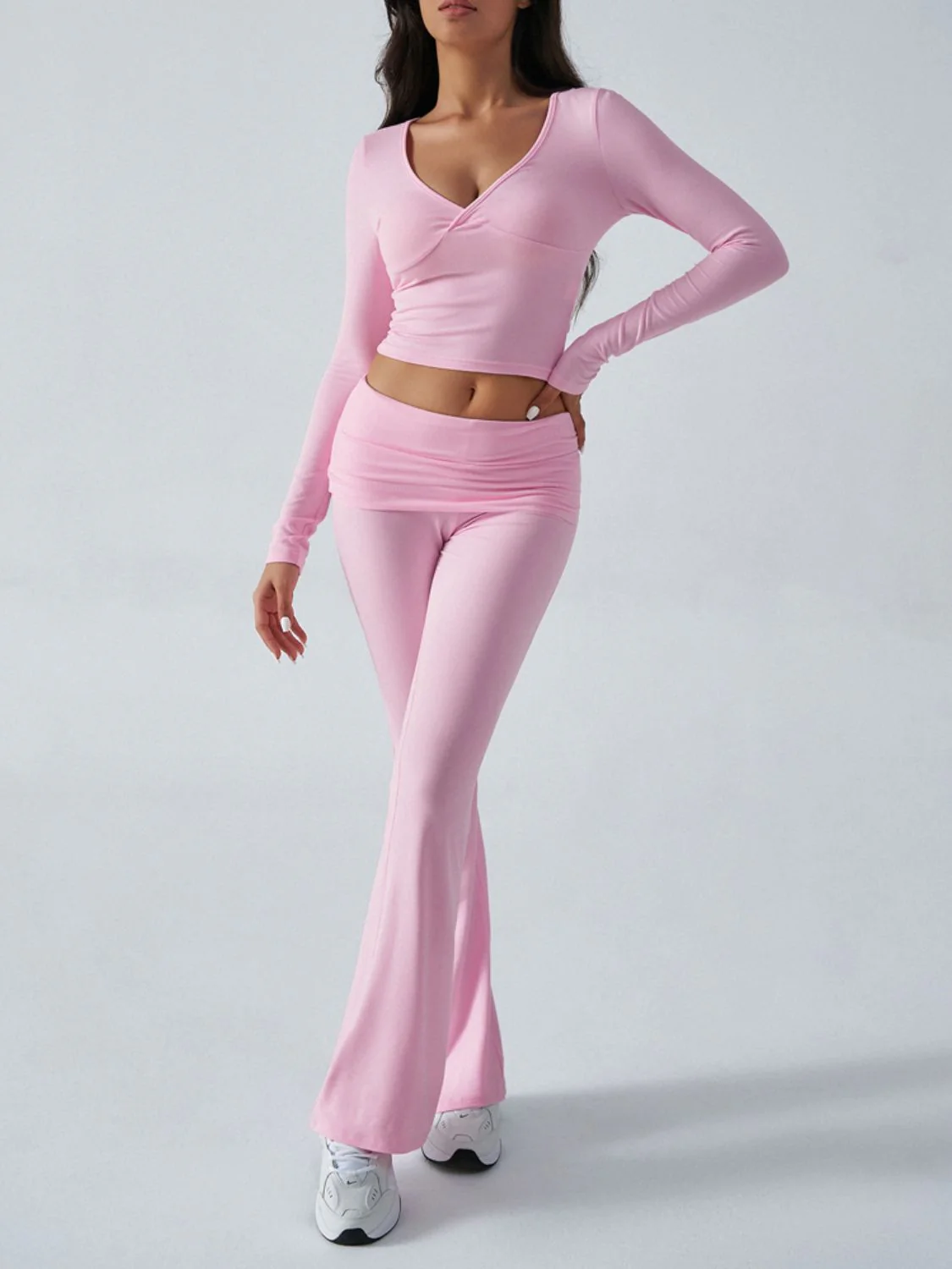 Devine Ruched Long Sleeve Top and Pants Set - Image 24