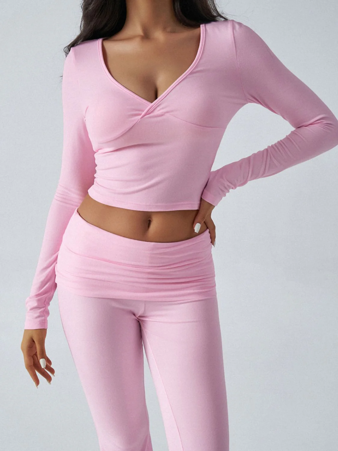 Devine Ruched Long Sleeve Top and Pants Set - Image 27