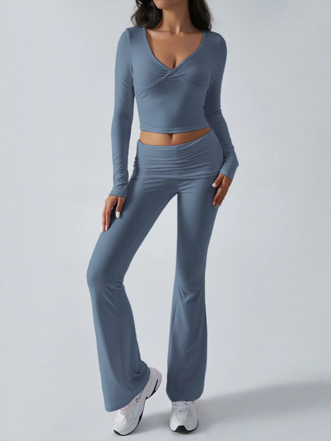 Devine Ruched Long Sleeve Top and Pants Set - Image 30