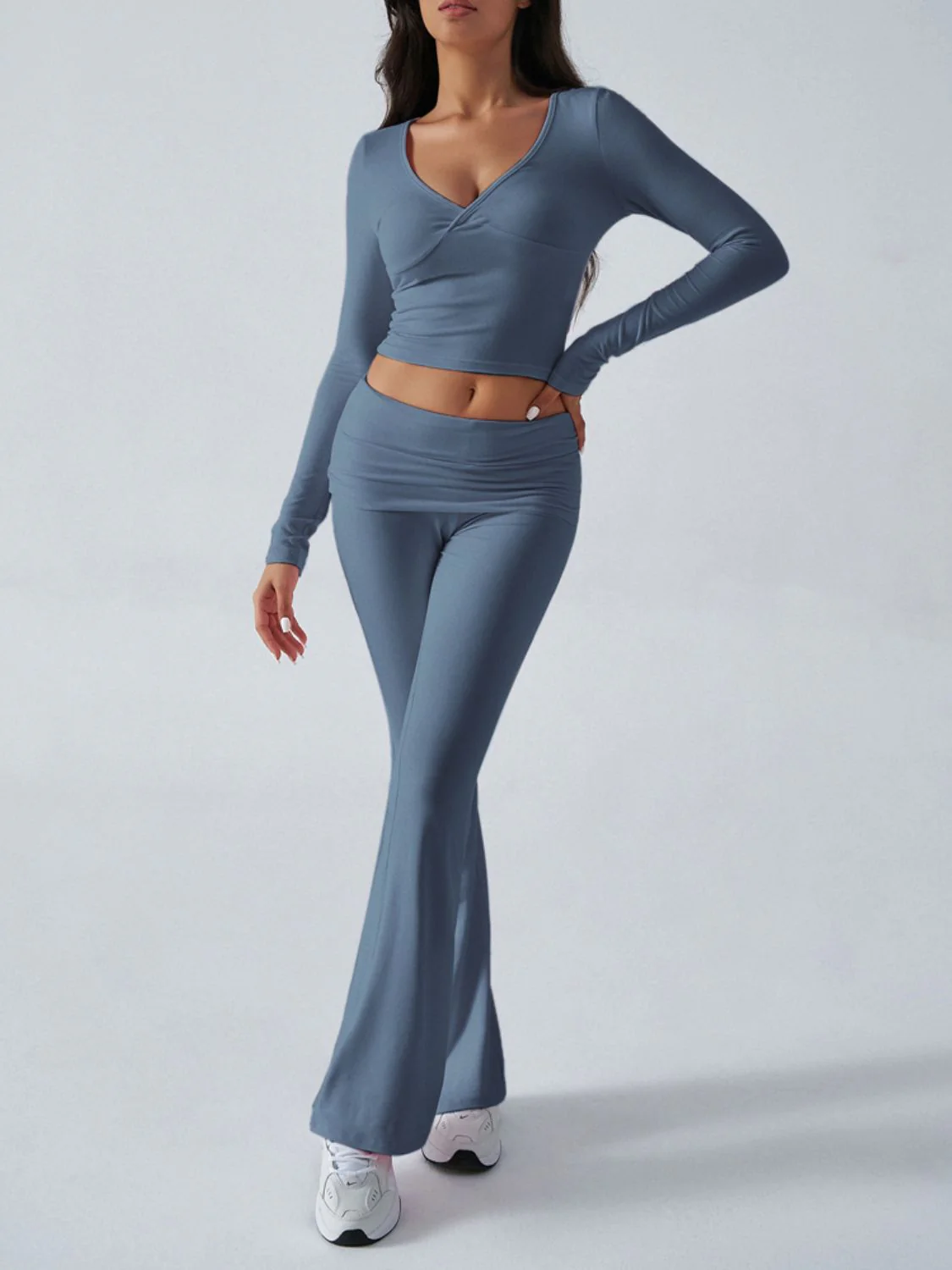Devine Ruched Long Sleeve Top and Pants Set - Image 32