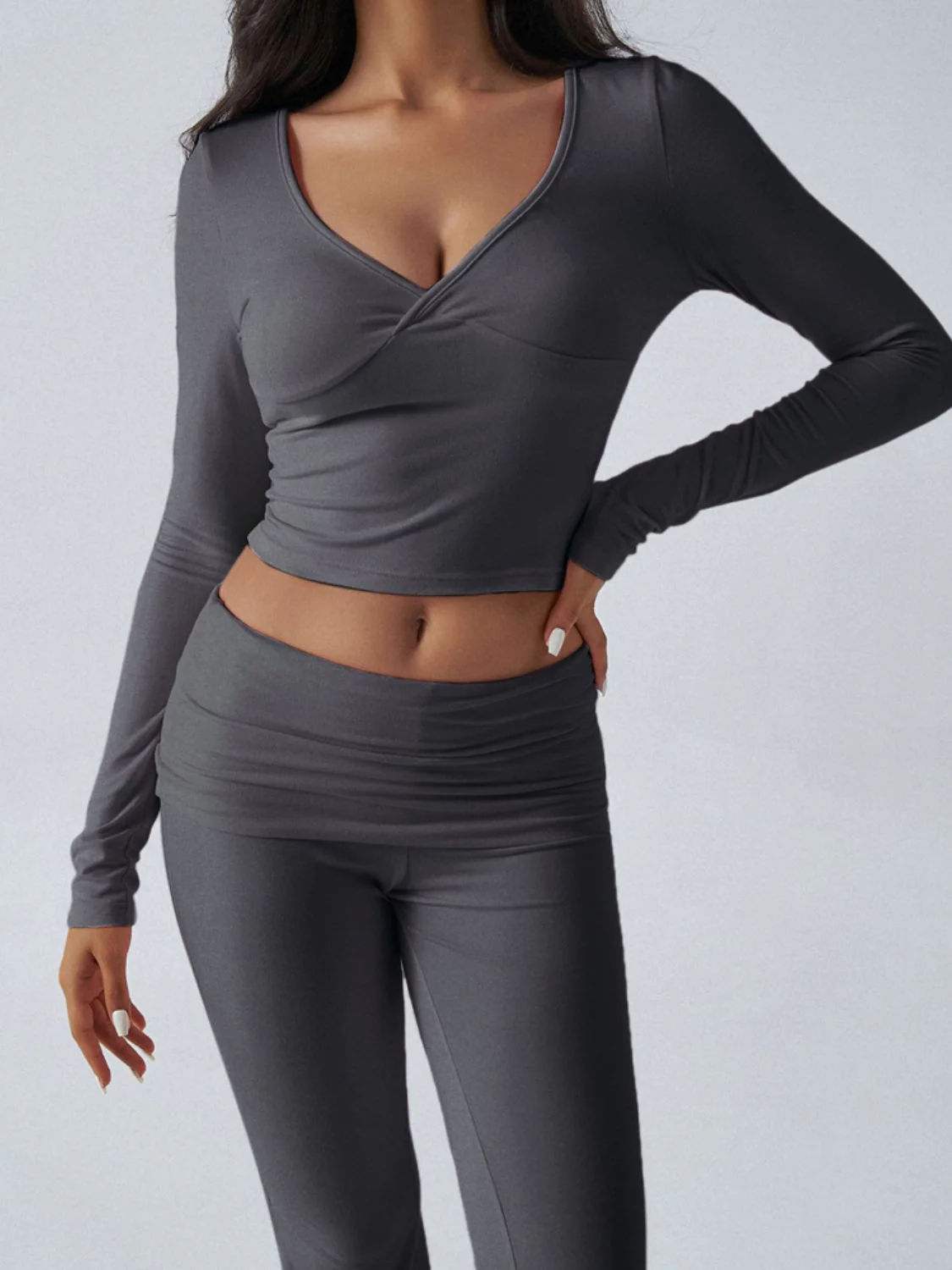 Devine Ruched Long Sleeve Top and Pants Set - Image 7