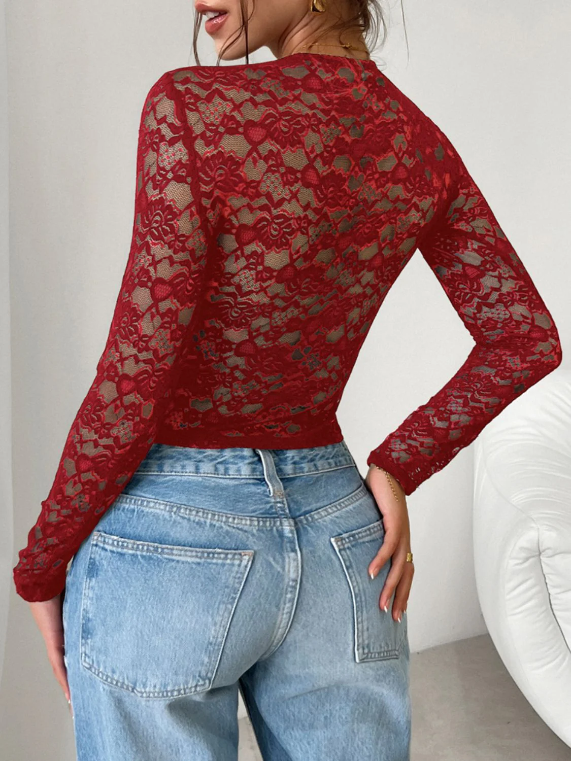Devine Scoop Neck Long Sleeve Lace Top - Image 8