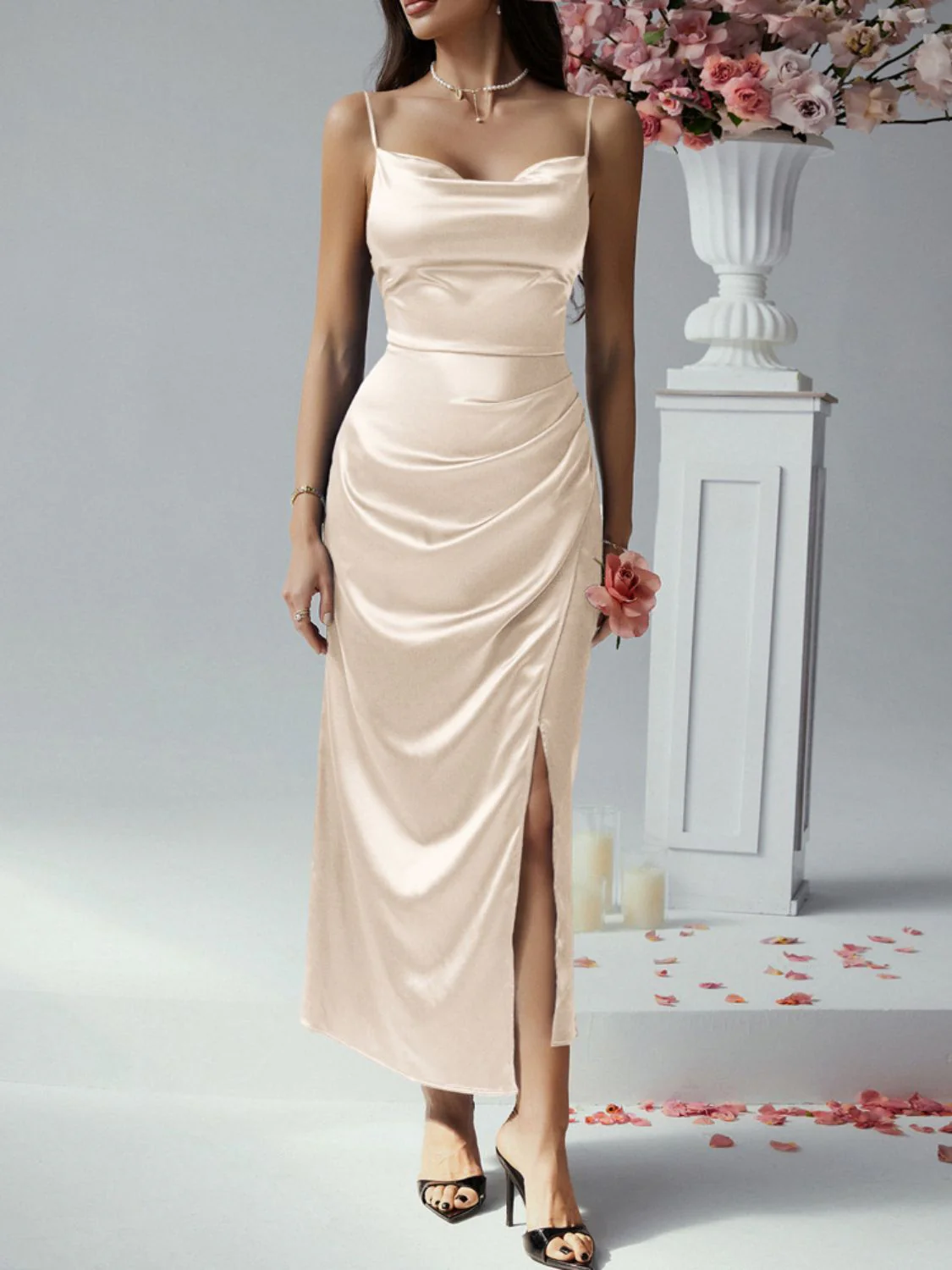 Devine Slit Ruched Maxi Cami Dress - Image 9