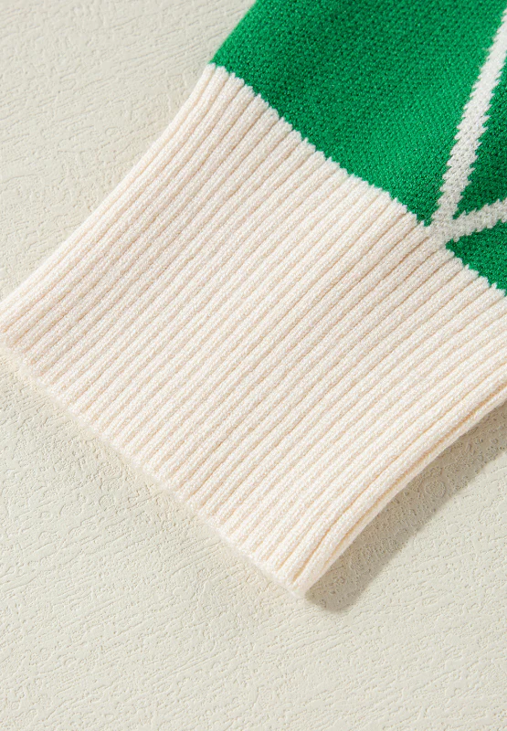 Diamond Pattern Contrast Trim Mock Neck Sweater - Image 11