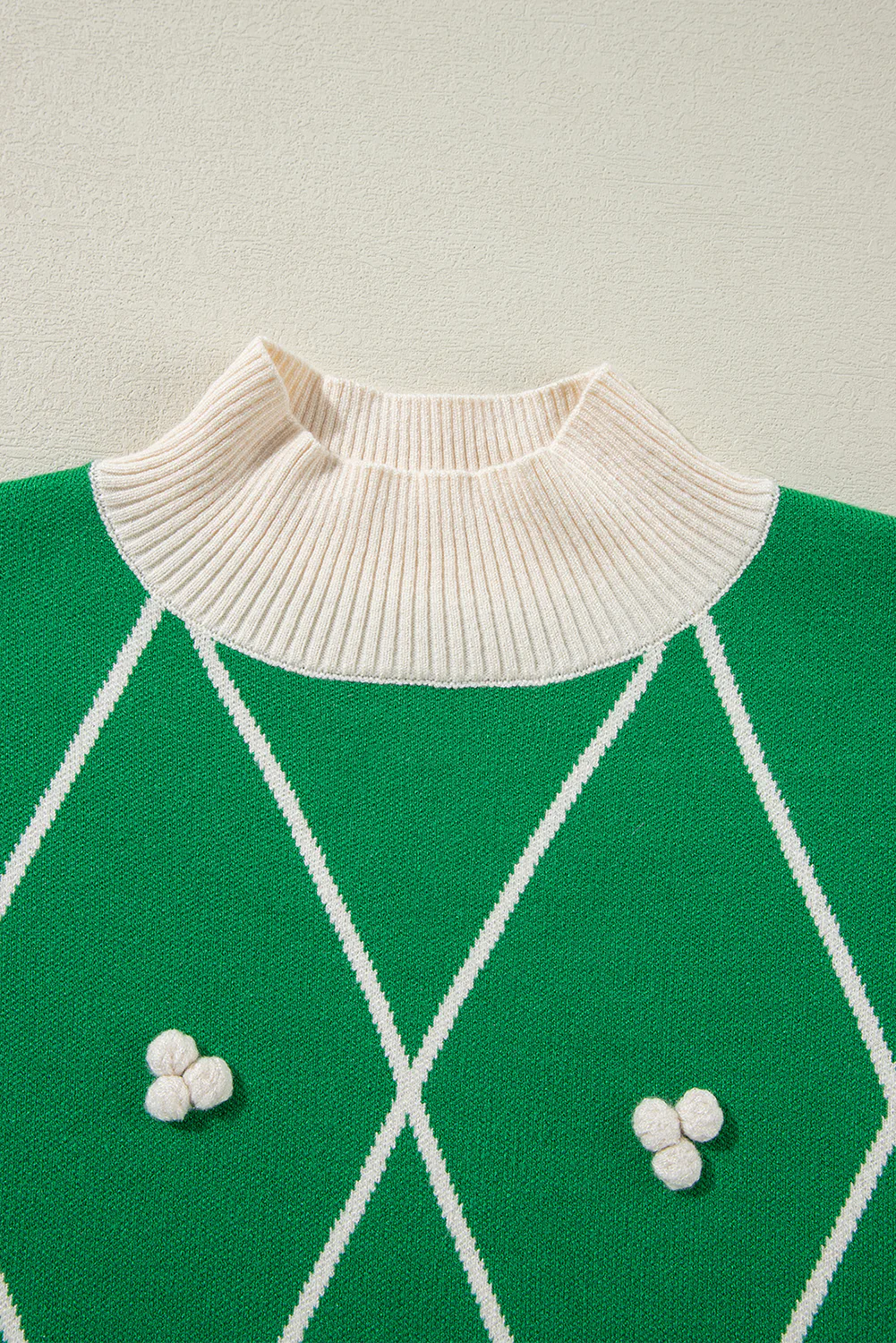 Diamond Pattern Contrast Trim Mock Neck Sweater - Image 8