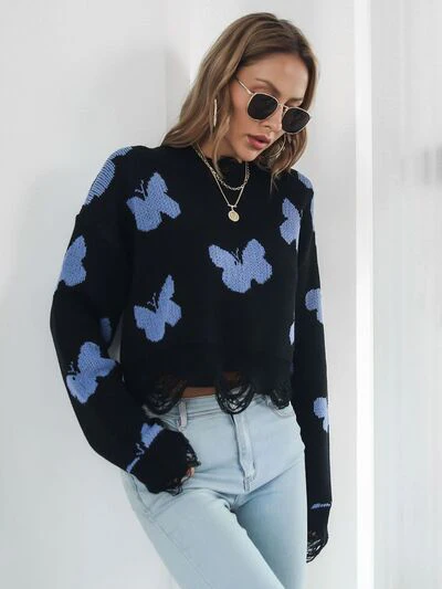 Distressed Butterfly Cropped Sweater - Image 10