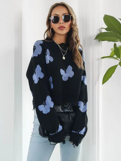 Distressed Butterfly Cropped Sweater - Image 14