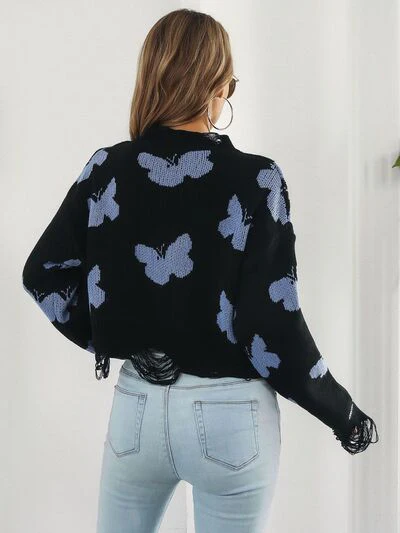 Distressed Butterfly Cropped Sweater - Image 15