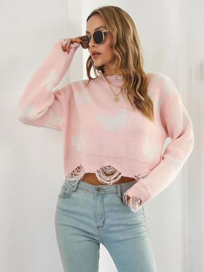 Distressed Butterfly Cropped Sweater - Image 20