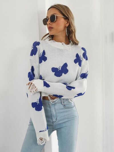 Distressed Butterfly Cropped Sweater - Image 6