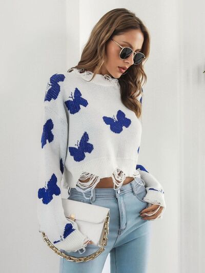 Distressed Butterfly Cropped Sweater - Image 7
