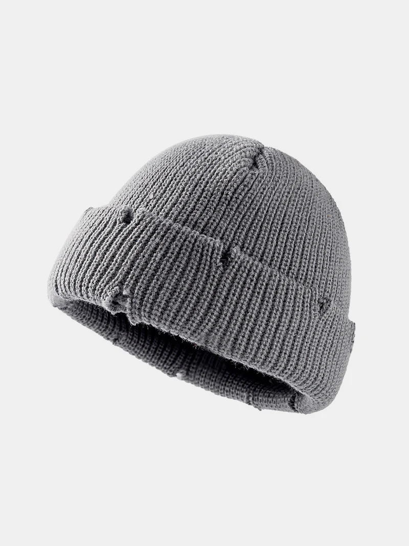 Distressed Cuffed Knit Hat - Image 5